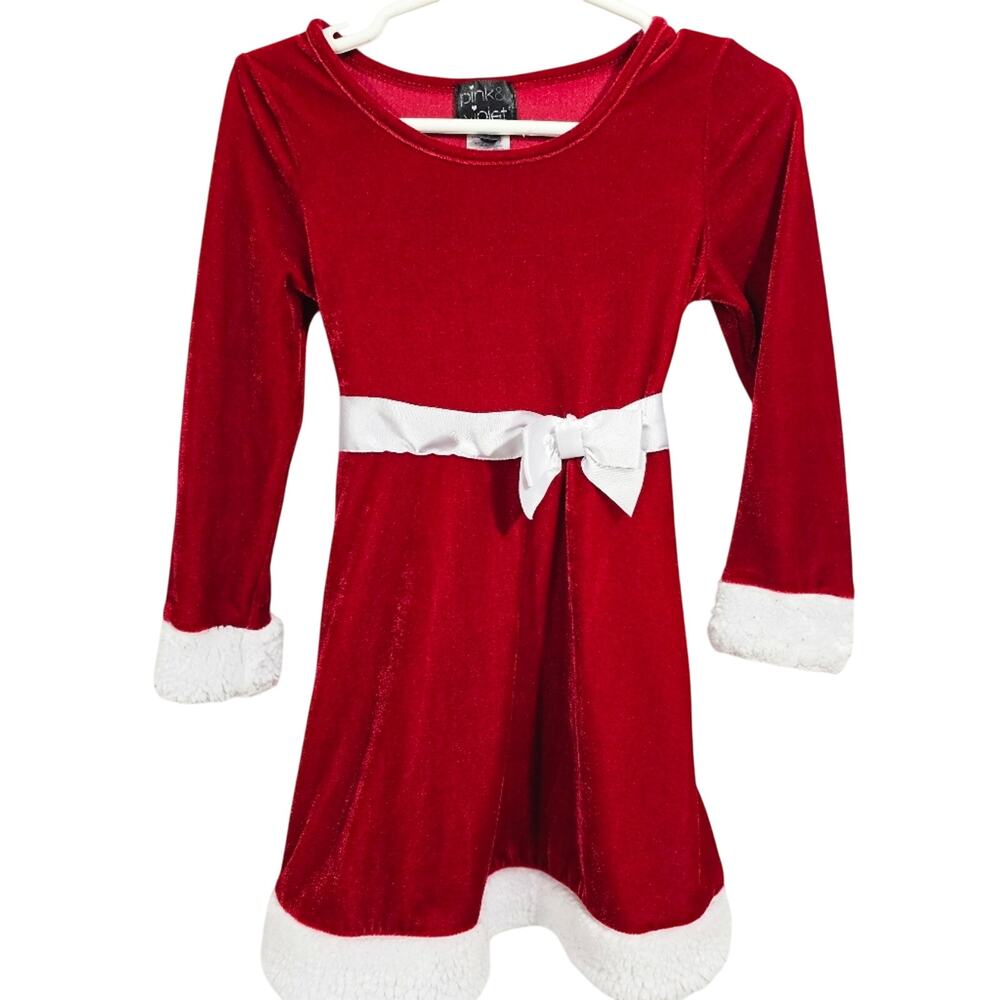 Pink & Violet Red Velveteen Holiday Dress Little Girl's Size 5